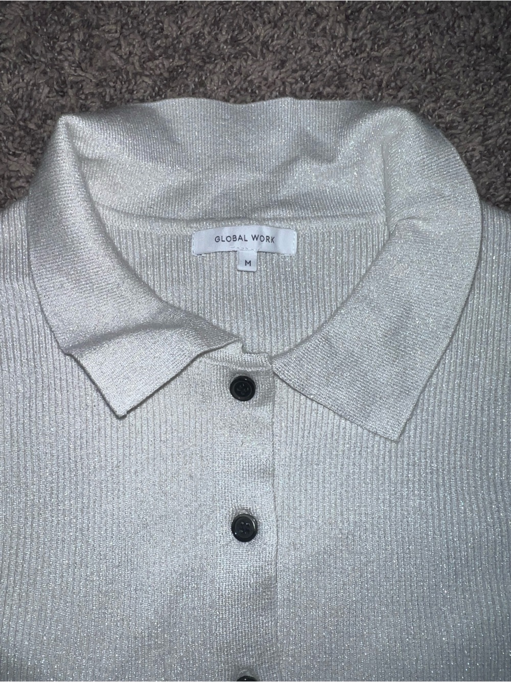 Cream Button-Front Ribbed Women’s Sweater - Picture 2 of 2